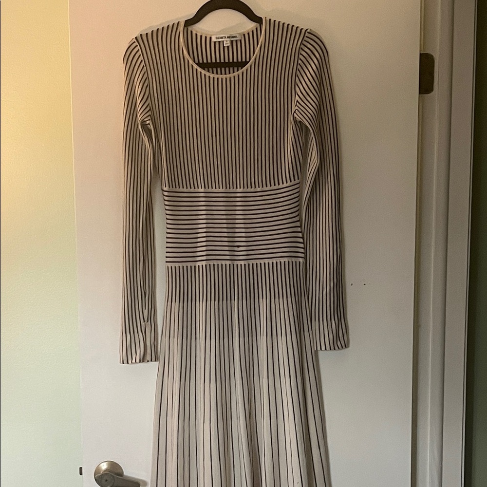 Elizabeth and James Monochrome Striped Long Sleeve Dress